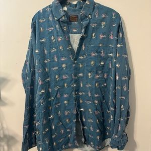 Vintage fishing lure patterned button down